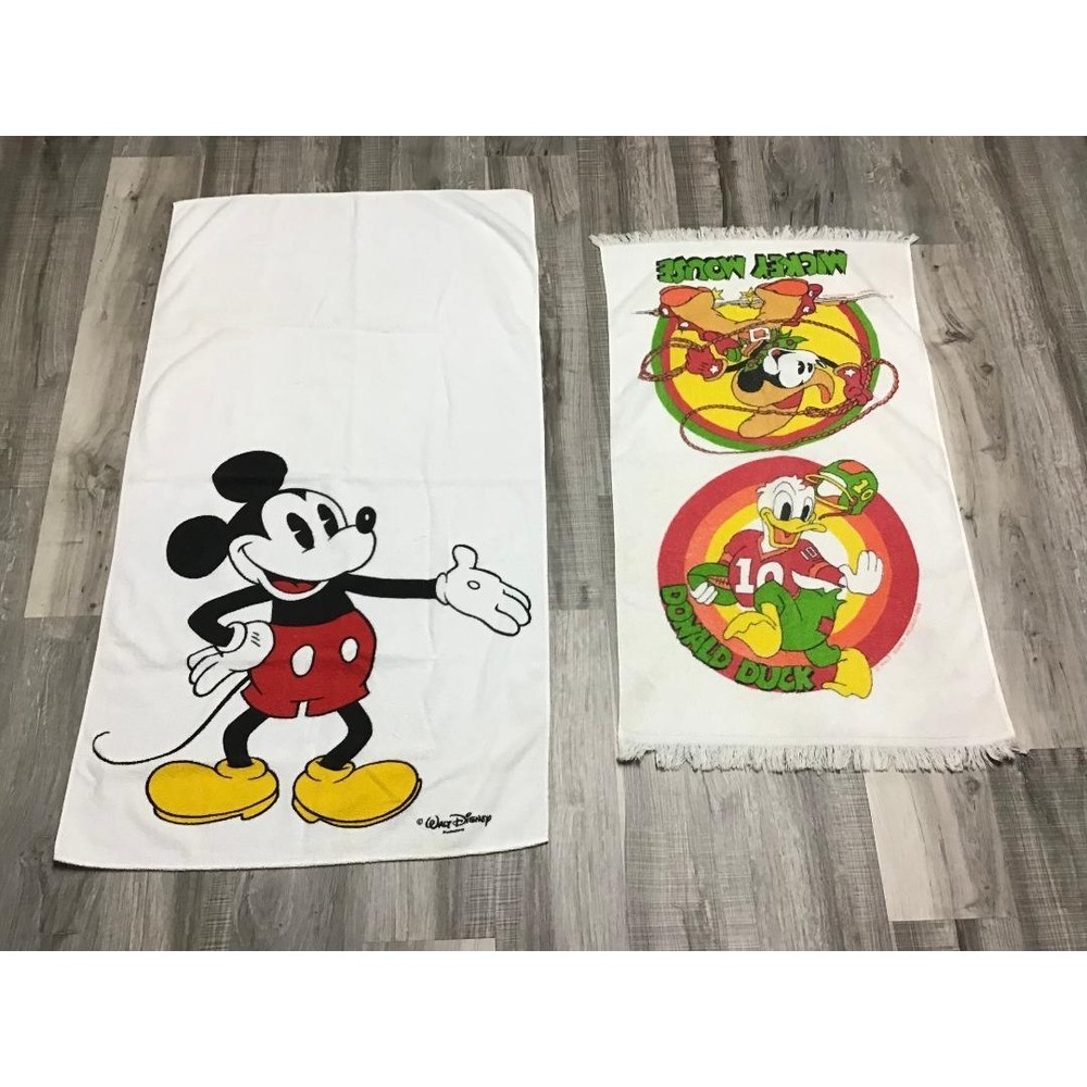 Vintage Disney Beach Towel Lot Mickey Mouse Donald Duck Retro Nostalgia Pool
